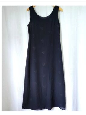 Vintage Zahra Maxi Dress Floral Burnout Navy Blue Lined Size 10 Made in Canada
